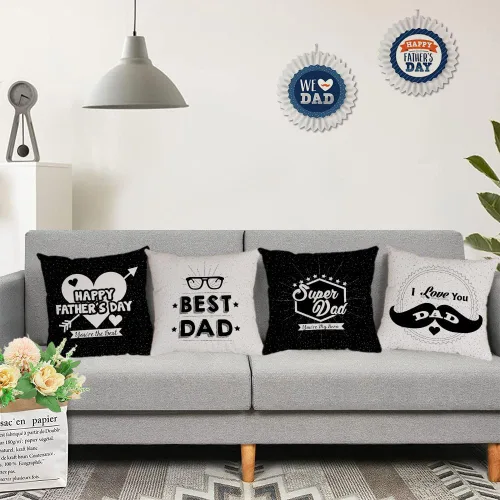 Vista 5 de Juego de 4 fundas de almohada para el Día del Padre de 22 x 22 pulgadas, fundas de almohada de terciopelo azul para papá, fundas de almohada