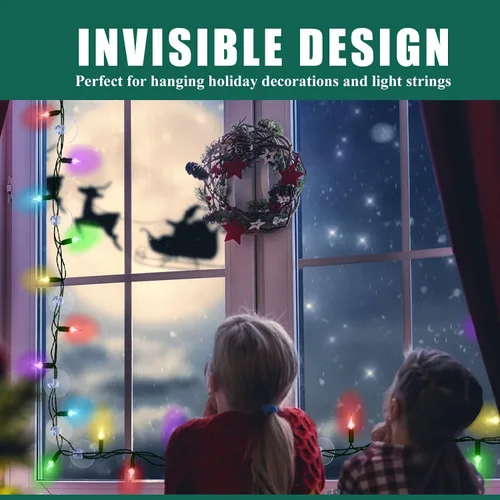 Vista 2 de Ventosas de luz de Navidad, mini ganchos de cadena de luces navideñas, cuerda transparente, clips de ventosa de vidrio para ventana, luces