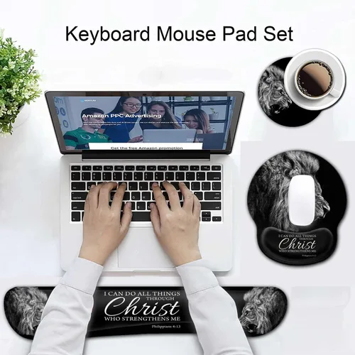 Vista 7 de Alfombrilla ergonómica para mouse con soporte de muñeca de gel y reposamuñecas de teclado de espuma viscoelástica, para videojuegos, oficina