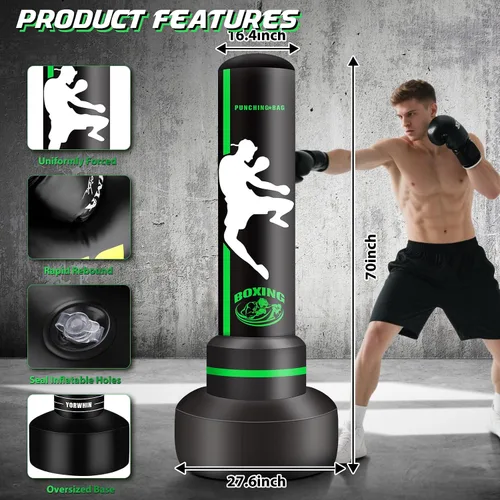 Vista 4 de Heavy Punching Bag with Stand Adults Teens,70" Freestanding Boxing Bags Kicking Bag Heavy Bag with Boxing Gloves and Electric Air Pump, Kickboxing