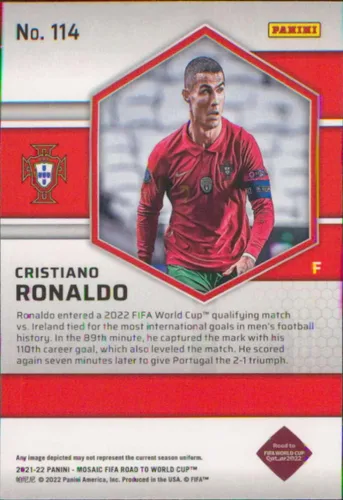 Vista 2 de Panini Mosaic FIFA Road to World Cup #114 Cristiano Ronaldo Portugal Tarjeta de fútbol 2021-22