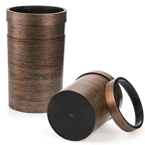 Vista 7 de Noamus Hipsteen - Paquete de 3 cubos de basura pequeños vintage, de plástico redondo de 1.7 galones, cubo de basura de grano de madera con anillo