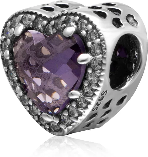 Vista 2 de ABUN Abalorio de corazón radiante con circonita roja y transparente para pulsera regalo de San Valentín