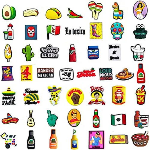 Vista 3 de 50,100,150 PCS Mexican Inspired Shoe Charms for Croc Clog Sandals, Deluxe Accessories Charms for Adults Women Men Party Favor