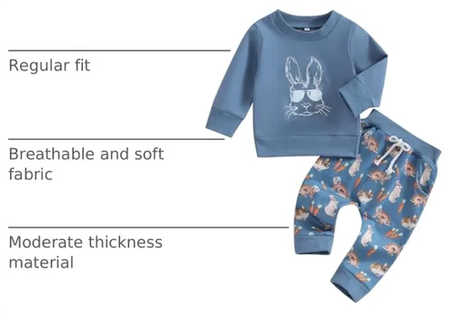 Vista 4 de Conjunto para Bebé Niña Niño del Día de San Patricio con Trébol, Sudadera de Manga Larga, Pantalones con Encanto, Conjunto Infantil Azul (Rabbit)