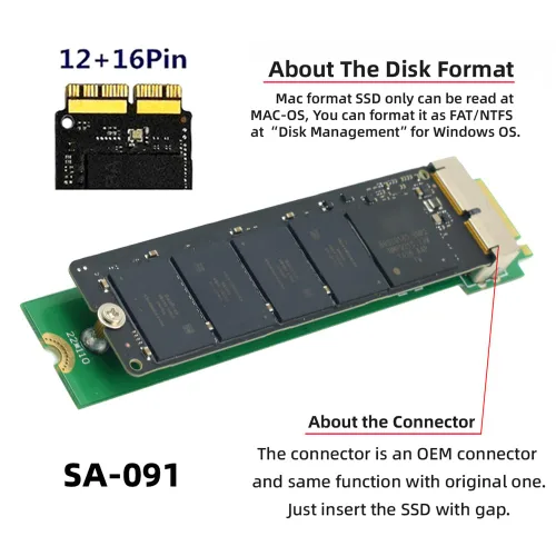 Vista 5 de xiwai PCI Express M.2 NGFF M-Key PCI-E 4X a 12Pin+16Pin Contactos SSD Contactos Tarjeta de conversión para 2013 2014 2015 2016 2017 A1493 A1502