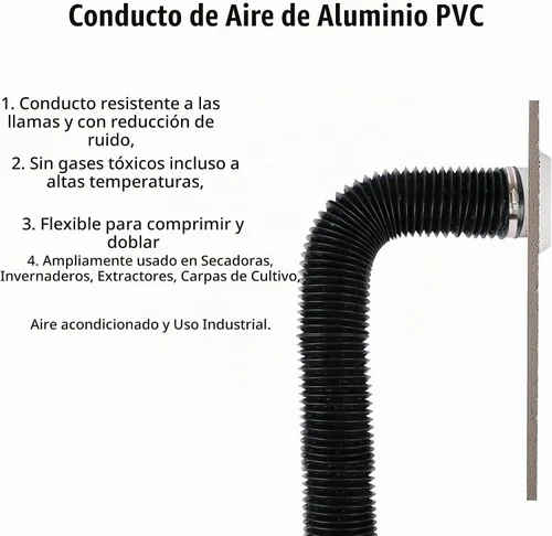Vista 3 de Conducto de aire negro de 4 pulgadas y 5 pies, manguera de ventilación de aluminio flexible de 4.9 ft de longitud para ventilación HVAC con 2