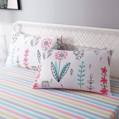 Vista 2 de HIGHBUY Juego de 2 fundas de almohada decorativas 100% algodón con estampado floral para niños y niñas (2 piezas, 20 x 26 pulgadas), cierre de sobre