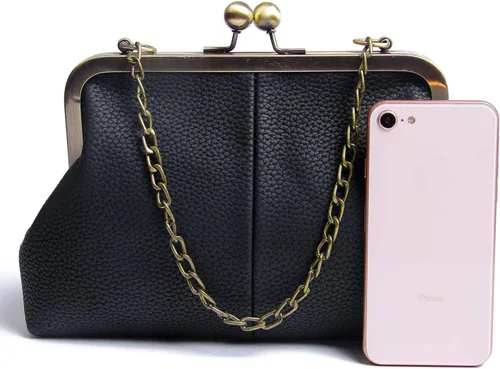 Vista 3 de Lanpet Cartera clásica para mujer con cierre de beso, con correa de cadena, bolso de hombro