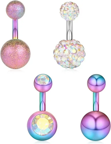 Vista 7 de Ruifan 14G 0.236 in 1/4 pulgadas 316L Acero quirúrgico cristal ferido CZ corto ombligo aretes de ombligo anillos de botón 4-6 piezas