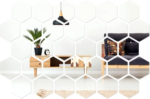 Vista 8 de Shappy 32 piezas de pegatinas de espejo de pared en forma de hexágono extraíbles, pegatinas de espejo de acrílico plateado en forma de panal