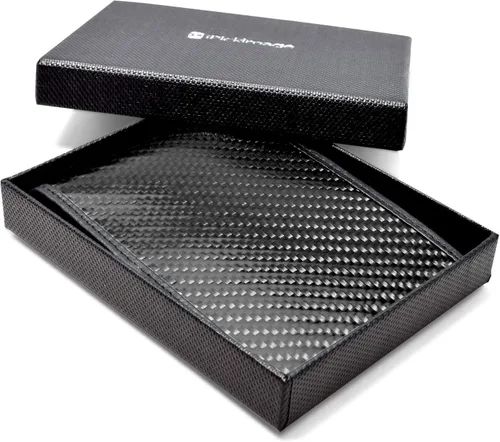 Vista 4 de iPick Image para Ford Thunderbird - Cartera doble de cuero de fibra de carbono real con bloqueo RFID, Negro