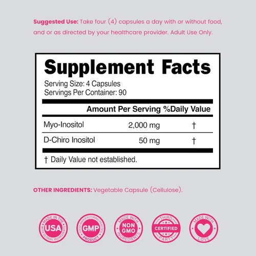 Vista 6 de Suplemento de Myo-Inositol y D-Chiro Inositol para Mujeres (360 Cápsulas, 2050mg por Porción, Relación Ideal 40:1 de Myo Inositol) Equilibrio