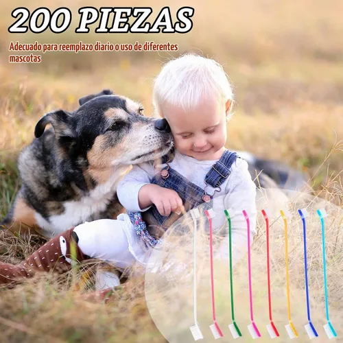Vista 7 de Nuogo 200 cepillos de dientes para perros, mango largo de doble cabeza, 8