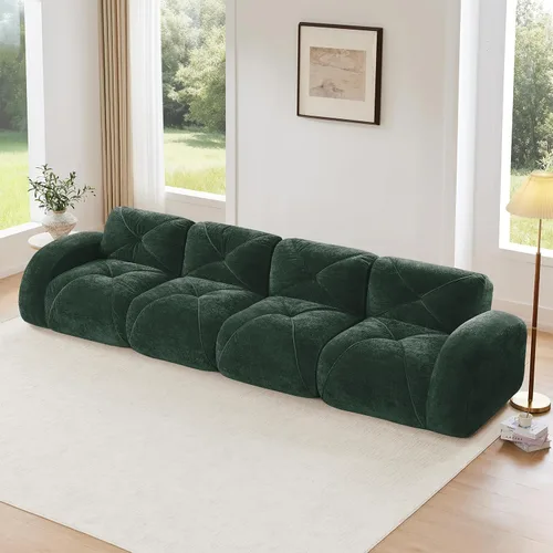 Vista 26 de Sofás modulares modulares de 110.6 pulgadas para sala de estar, sofá moderno de terciopelo sin hueso, no requiere montaje, cómodo sofá sin hueso
