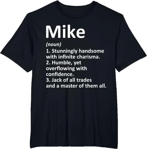 Vista 39 de MIKE Definition - Camiseta divertida para regalo de cumpleaños con nombre personalizado, Negro, S