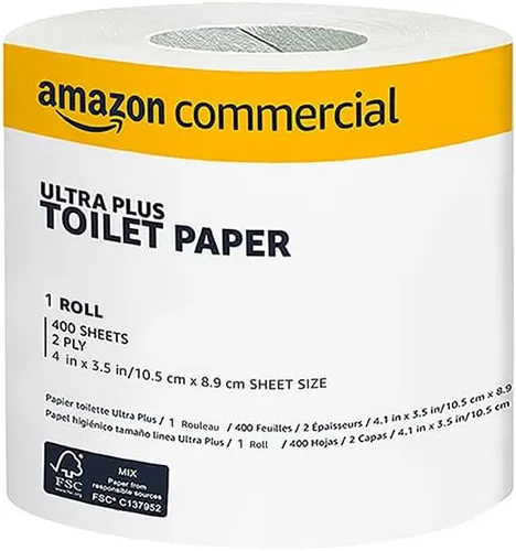 Vista 4 de AmazonCommercial Papel higiénico ultra plus de 2 capas/Papel para baño, seguro para fosa séptica, Certificado FSC, sin perfume, 400 hojas por rollo