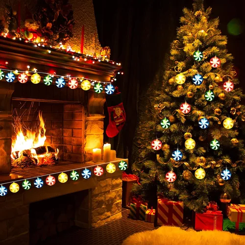 Vista 5 de Honoson 2 Piezas Luces de Cadena de Bastón de Caramelo Decoración 5.5 pies 10 LED Funcionan con Batería Luces de Hadas Lindas Bombillas Dulces