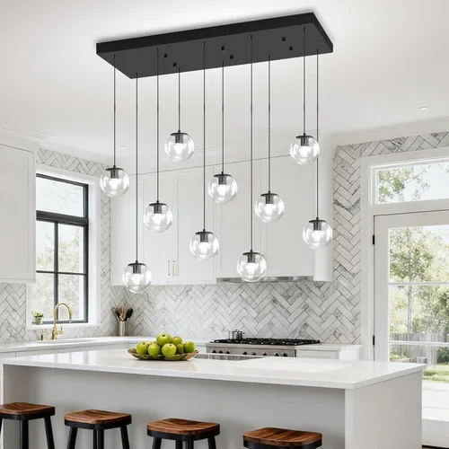 Vista 15 de ykolupty Lámpara colgante negra de 1 luz moderna de globo de vidrio gris ahumado, luces colgantes para isla de cocina, luces colgantes ajustables