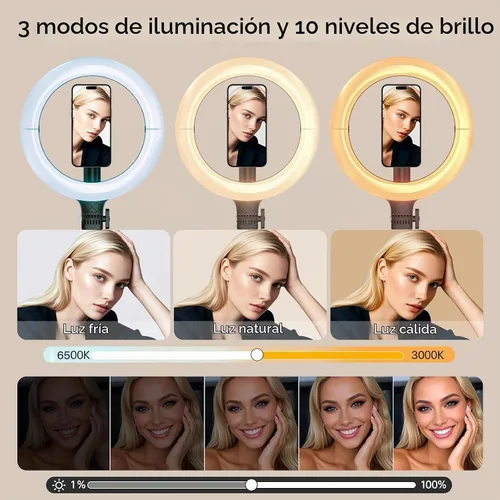 Vista 5 de Anillo de luz magnético de 10.2 pulgadas con trípode de 64 pulgadas para iPhone Mag Safe, anillo de luz recargable de 5000 mAh con soporte, trípode