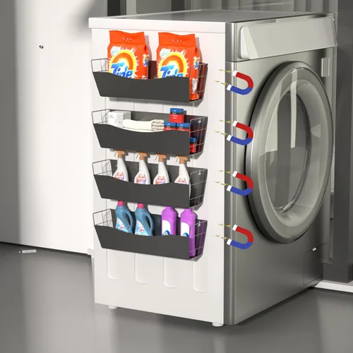 Vista 3 de Organizador magnético de cocina para refrigerador, organizador de especias, estante magnético de metal para máquina waching, estante magnético