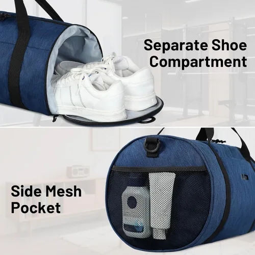 Vista 3 de MIER Bolsa de deporte redonda con compartimento para zapatos y bolsillo húmedo, bolsa de mano ligera para hombres y mujeres, entrenamiento, fitness