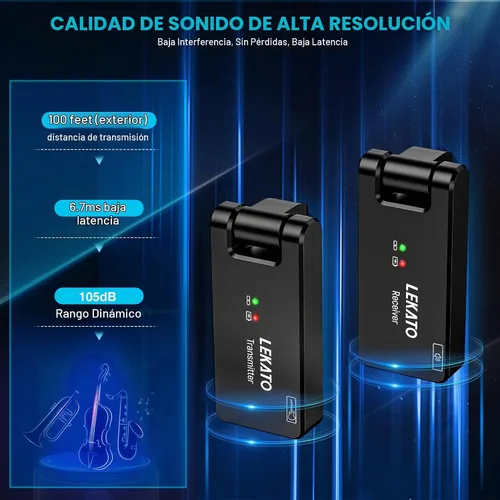 Vista 3 de LEKATO Sistema de guitarra inalámbrico con estuche de carga, receptor transmisor inalámbrico recargable de 2.4GHz, sistema de guitarra inalámbrica