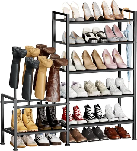Vista 9 de Homsorout Zapatero organizador y almacenamiento – Zapatero de metal de 4 niveles con almacenamiento para botas y lateral cualquier combinación