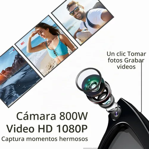 Vista 2 de Lentes inteligentes con cámara, gafas de video HD 1080P, gafas de sol de protección UV con traducción AI en tiempo real, audio Bluetooth, sonido