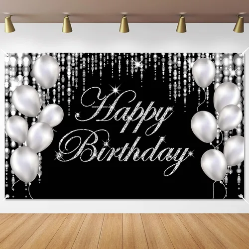 Vista 8 de Cartel de feliz cumpleaños negro y dorado con texto en inglés «It's My Birthday», telón de fondo para baby shower, fiesta interior y exterior