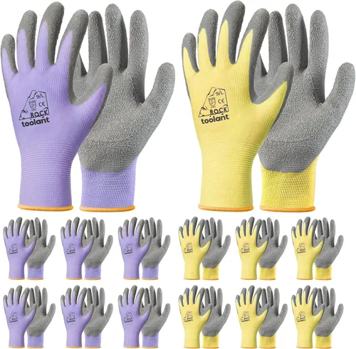 Vista 21 de toolant Guantes de trabajo de látex arrugado a granel, guantes de seguridad con revestimiento de goma para hombres y mujeres, 12 pares para Negro
