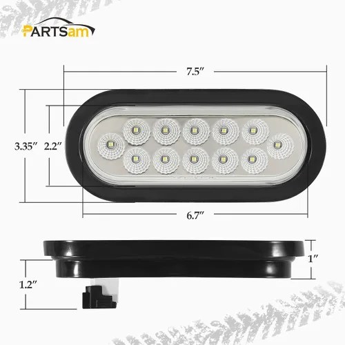 Vista 5 de Partsam Juego de 2 luces traseras ovaladas rojas de 6.7 pulgadas y luces de respaldo blancas, 12 diodos con ojales de goma y coletas de cable de 3