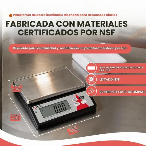 Vista 4 de Taylor Precision TE10R - Báscula digital para porciones de 10 libras con plataforma S/S