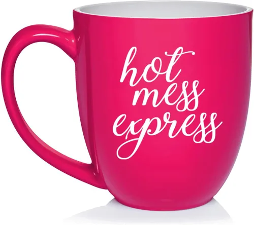 Vista 22 de Daylor Hot Mess Express - Taza de café de cerámica divertida para ella, él, amigo, compañero de trabajo, esposa, esposo (11 onzas, azul)