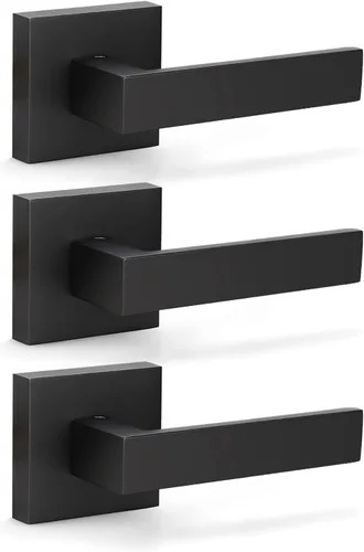 Vista 21 de KNOBWELL - Paquete de 1 manija para puerta delantera con llave y cerradura, manijas de palanca negras para puerta exterior, juego de cerradura