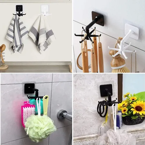 Vista 6 de Ganchos Portautensilios Colgantes Soporte para Utensilios de Cocina Gancho para Pared Montaje con Rotación de 360 Grados Gancho Plegable