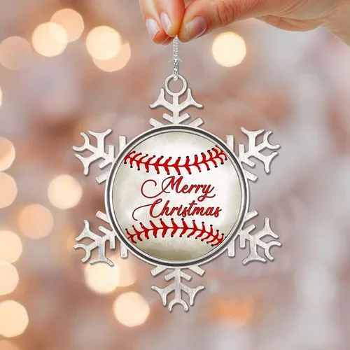 Vista 9 de Adornos de metal con diseño de copo de nieve para fanáticos de los deportes, talla única, adorno de Navidad, recuerdo de recuerdo para decoración