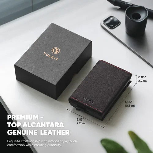 Vista 2 de VULKIT Cartera plegable de cuero con compartimento para billetes, ventana de identificación y moneda