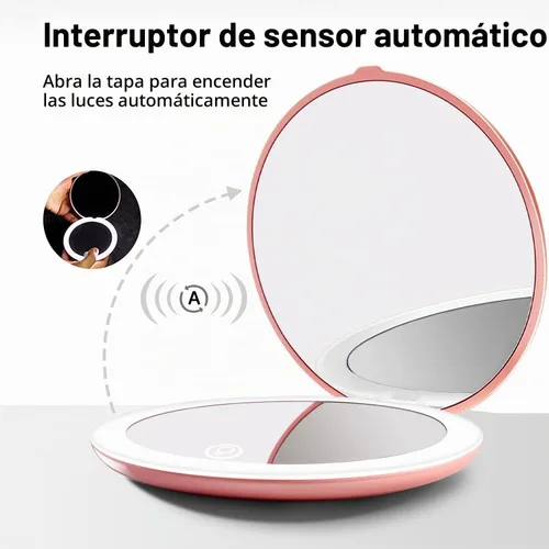 Vista 5 de Espejo compacto con iluminación LED, espejo de maquillaje de viaje de aumento 1X/5X de 4 pulgadas, espejo compacto portátil recargable con luz