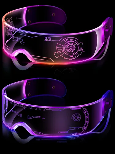 Vista 2 de TOODOO - 2 pares de gafas de visera LED de 7 colores, gafas futuristas, accesorios punk iluminados para disfraz de fiesta Rave