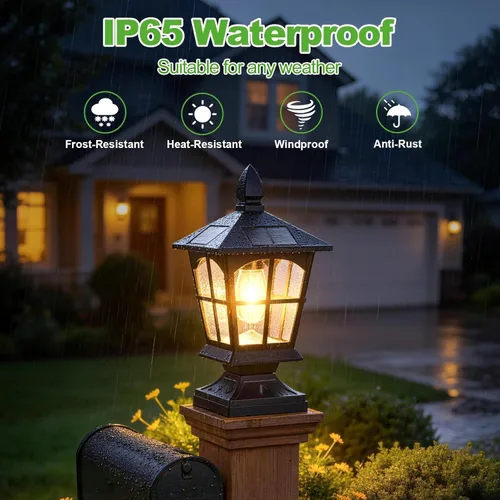 Vista 8 de Brightever 4x4 Post Solar Lights with Warm White Edison Bulb, 1 Pack Black Negro