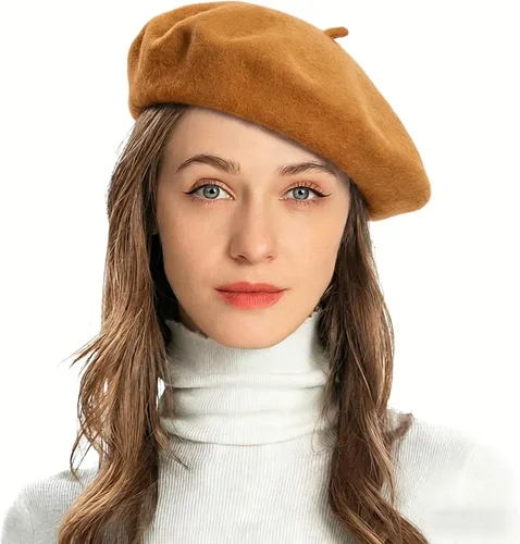 Vista 24 de ZLYC Boina Francesa de Lana Sombrero Color Sólido Gorra Boina para Mujeres y Niñas Amarillo básico