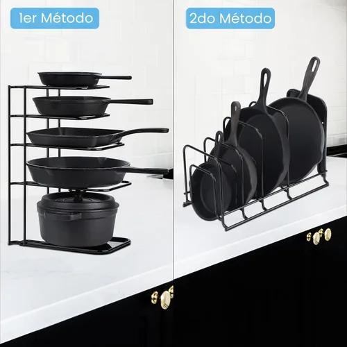 Vista 5 de Toplife - Organizador de sartenes resistente, estante de almacenamiento de 5 niveles para sartenes de hierro fundido