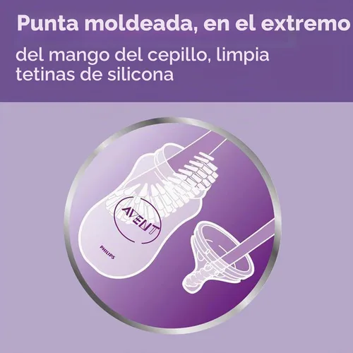 Vista 4 de Philips AVENT Cepillo para biberón y tetina de bebé, gris, SCF145/18 Cabezal de cepillo curvo, punta de pezón moldeada, fácil de limpiar con un solo