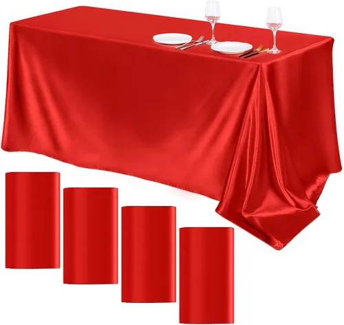 Vista 18 de TURSTIN Paquete de 4 manteles de satén negro de 102 x 58 pulgadas, mantel rectangular de seda brillante, tela suave, decoración de mesa para bodas