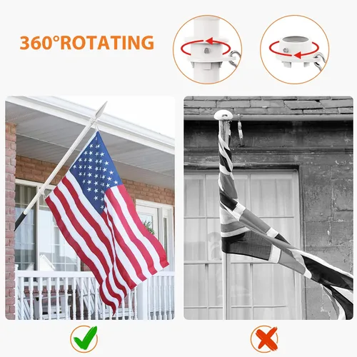 Vista 2 de YeYeBest Poste de bandera de mano de 4 pies a 7 pies con bandera estadounidense de 3 x 5 pies, tecnología resistente a enredos de 360°, con mango