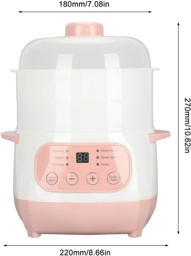 Vista 6 de Olla eléctrica para estofado, 1 litro, 200 W, temporizador de citas, olla de cocción lenta inteligente con vaporizador y hervir seco, mini olla