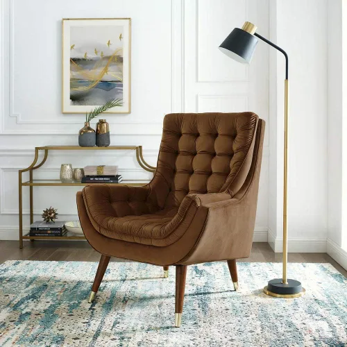 Vista 2 de Modway EEI-3001-BRN - Silla de salón tapizada de terciopelo con botones, color marrón