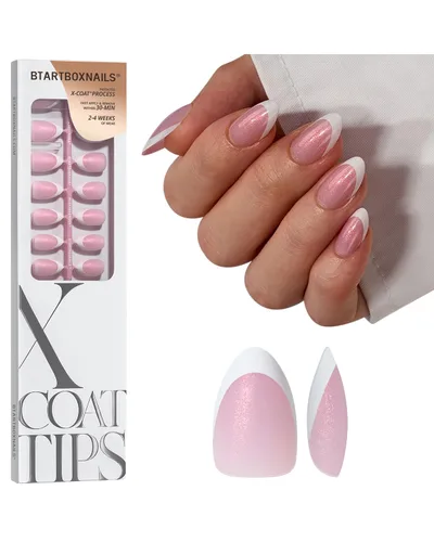 Vista 25 de BTArtboxnails XCOATTIPS - Punta francesa blanca a presión, cuadrado L, purpurina rosa Lamp-Curable 4-Week Wear, Salon Quality Value at Home