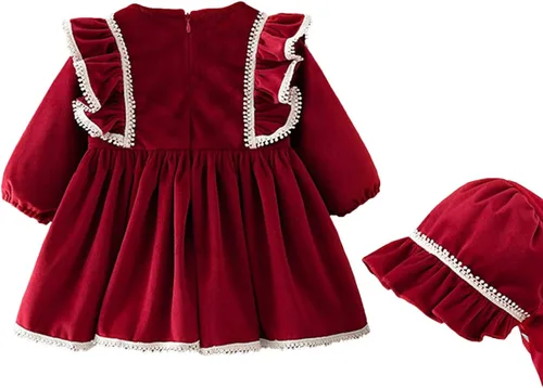 Vista 2 de famuka Vestido rojo de princesa de manga larga para niña pequeña